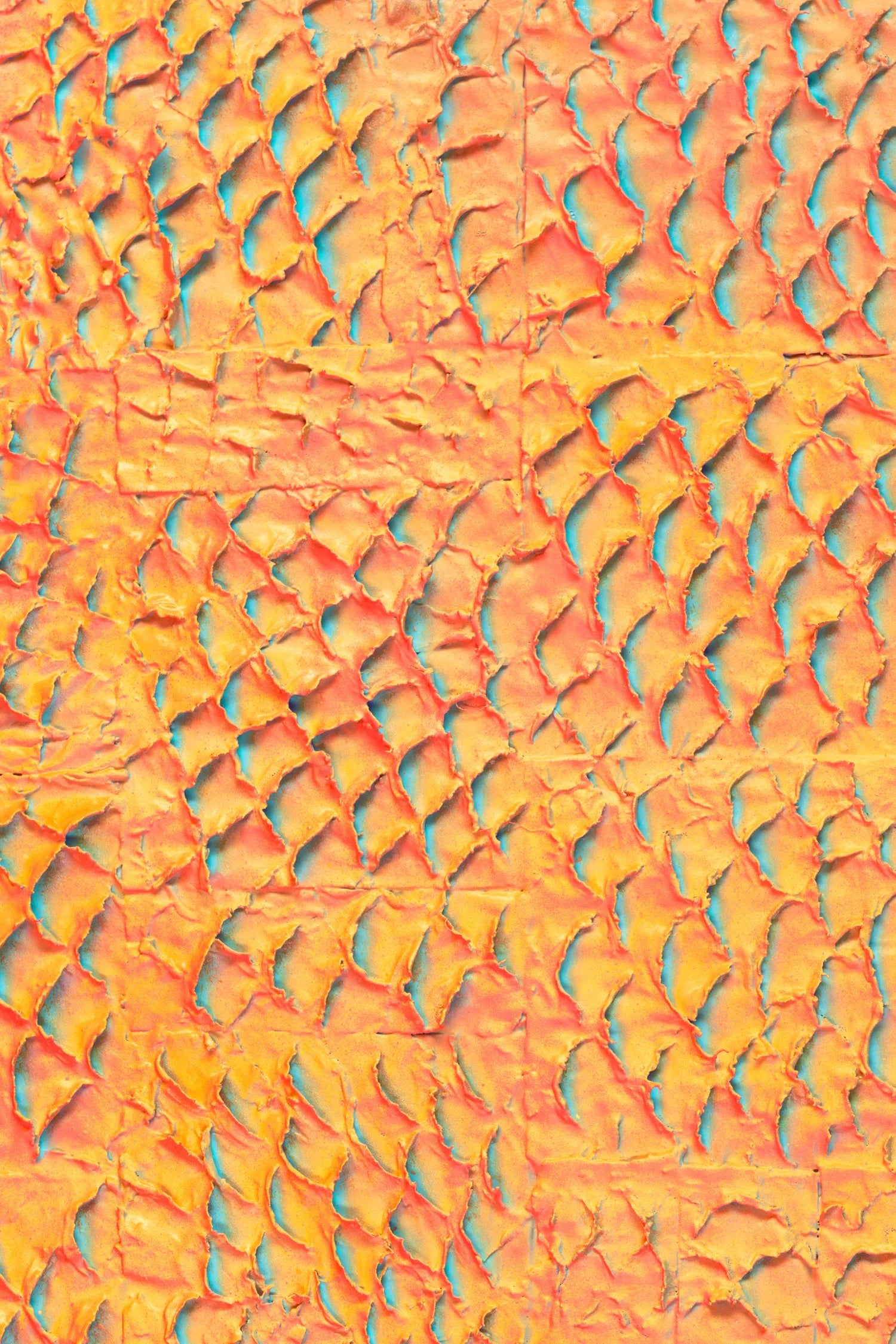 Detail of Golden Hour painted on invasive carp leather by Laura Shape